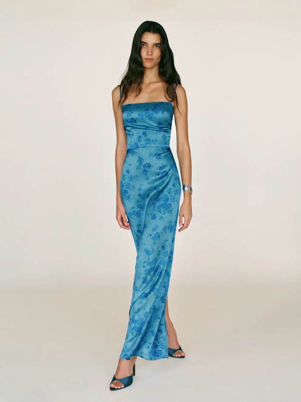 Reformation Frankie Silk Dress In Water Sign 0